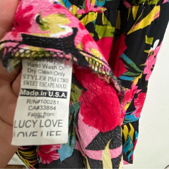 Lucy Love Black & Pink Tropical Maxi Dress Sweet Escape Maxi Dress, Ruffle Small - Picture 5 of 6